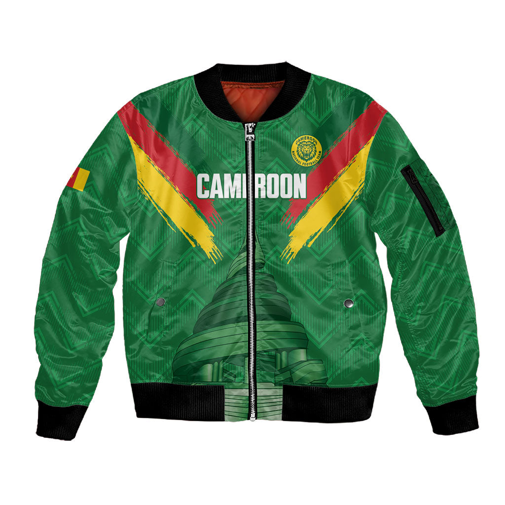 Cameroon Football Custom Sleeve Zip Bomber Jacket Reunification Monument Les Lionnes Indomptables