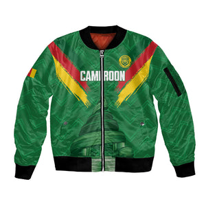 Cameroon Football Custom Sleeve Zip Bomber Jacket Reunification Monument Les Lionnes Indomptables