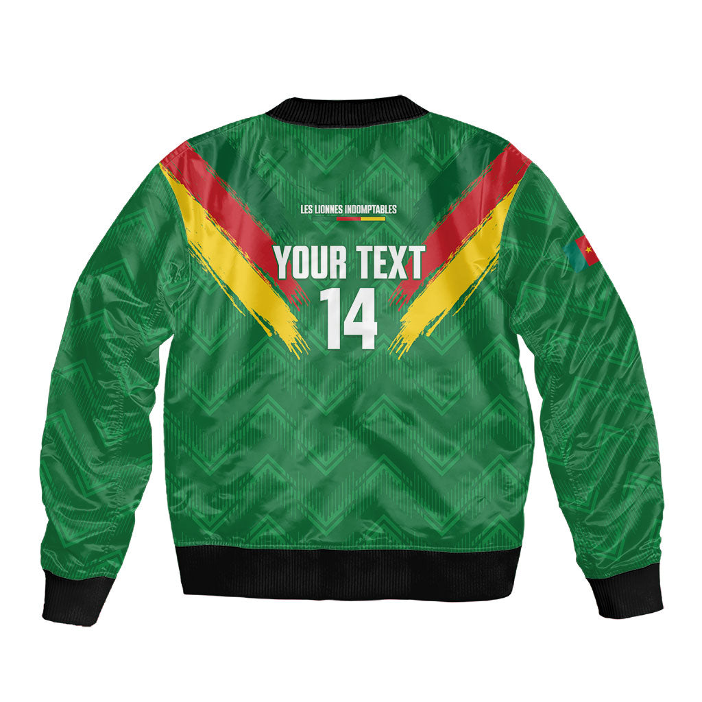 Cameroon Football Custom Sleeve Zip Bomber Jacket Reunification Monument Les Lionnes Indomptables