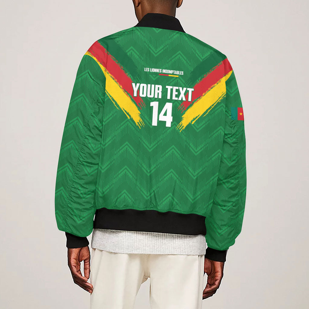 Cameroon Football Custom Sleeve Zip Bomber Jacket Reunification Monument Les Lionnes Indomptables