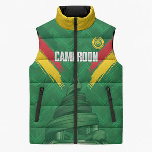 Cameroon Football Custom Sleeveless Puffer Jacket Reunification Monument Les Lionnes Indomptables