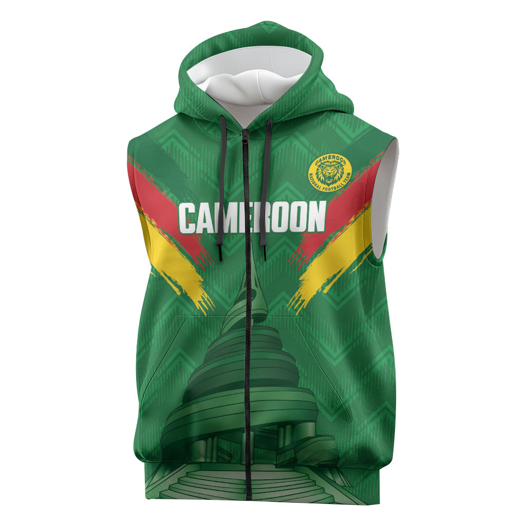 Cameroon Football Custom Sleeveless Zip Hoodie Reunification Monument Les Lionnes Indomptables