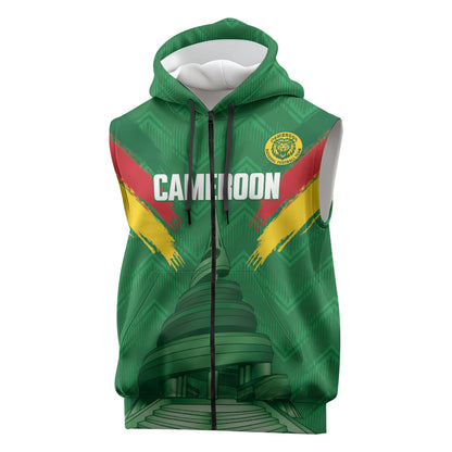 Cameroon Football Custom Sleeveless Zip Hoodie Reunification Monument Les Lionnes Indomptables