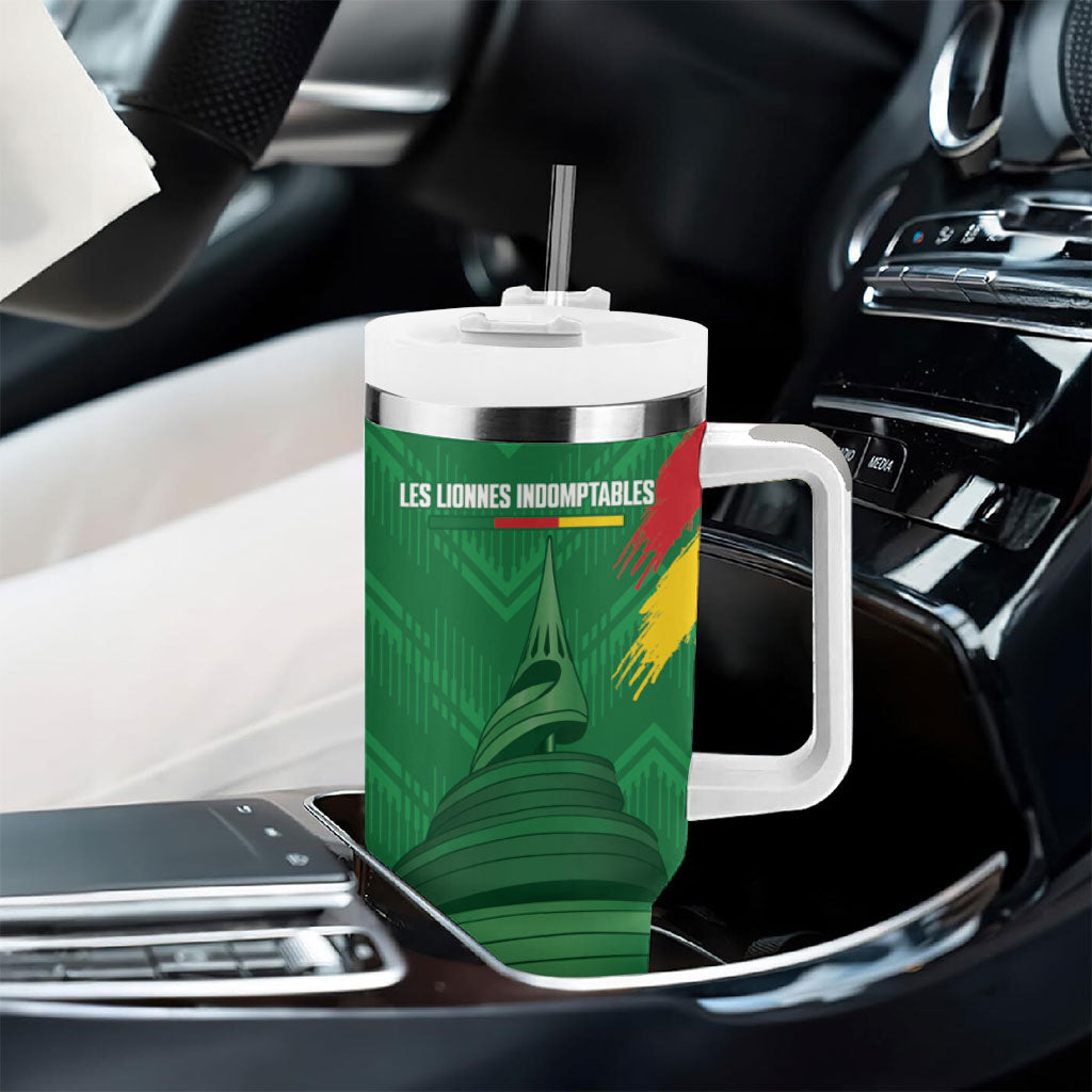 Cameroon Football Custom Tumbler With Handle Reunification Monument Les Lionnes Indomptables