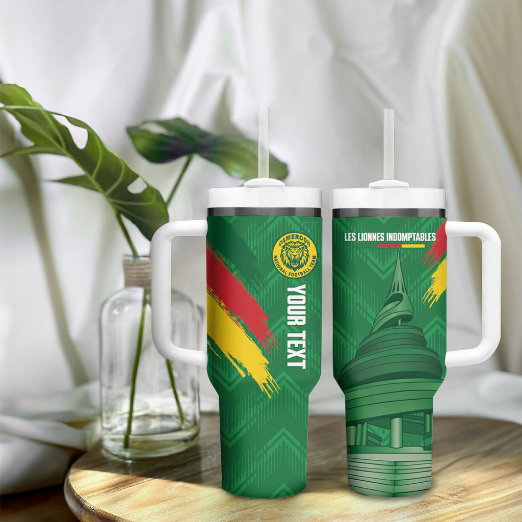 Cameroon Football Custom Tumbler With Handle Reunification Monument Les Lionnes Indomptables