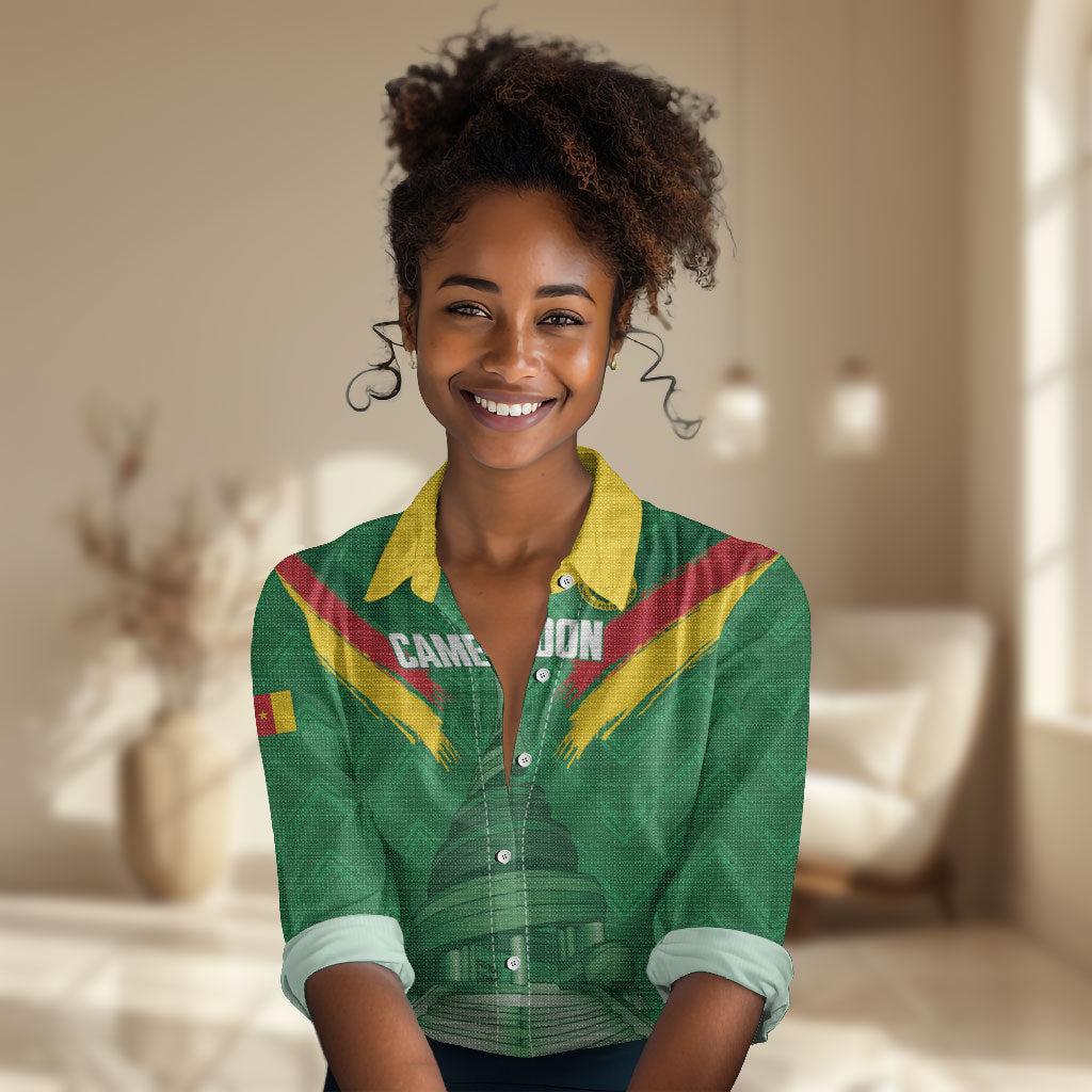 Cameroon Football Custom Women Casual Shirt Reunification Monument Les Lionnes Indomptables