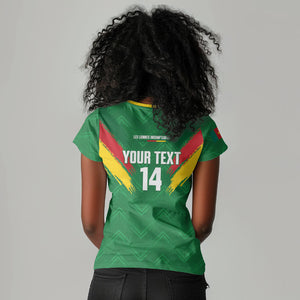 Cameroon Football Custom Women V-Neck T-Shirt Reunification Monument Les Lionnes Indomptables