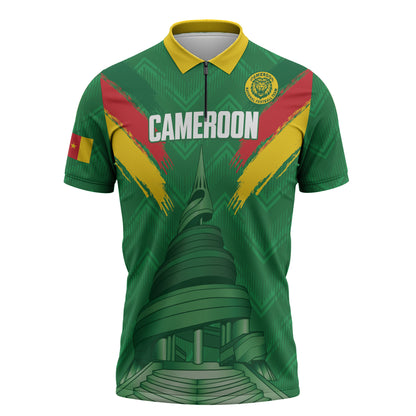 Cameroon Football Custom Zipper Polo Shirt Reunification Monument Les Lionnes Indomptables