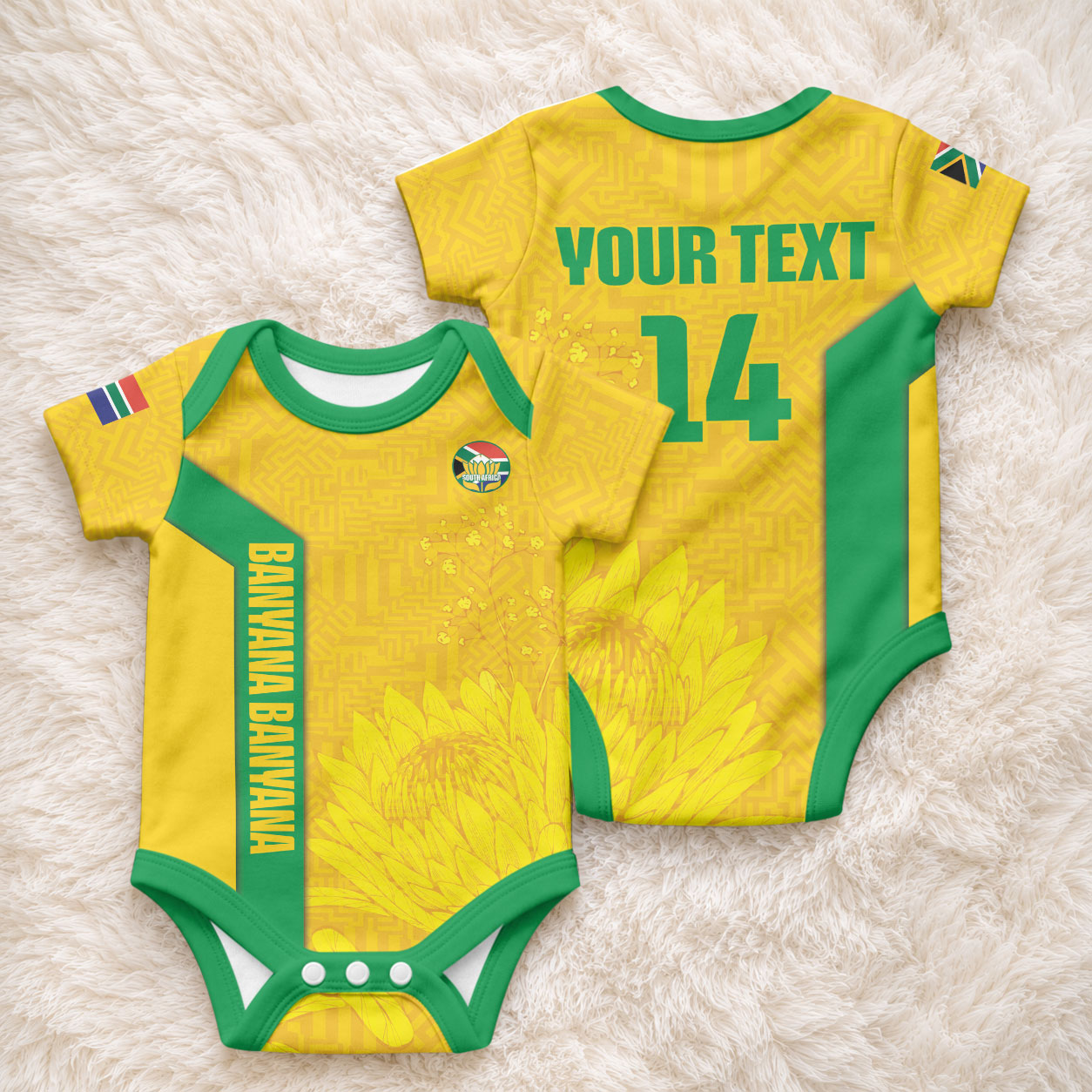 South Africa Soccer Custom Baby Onesie Banyana Banyana Protea Yellow Version