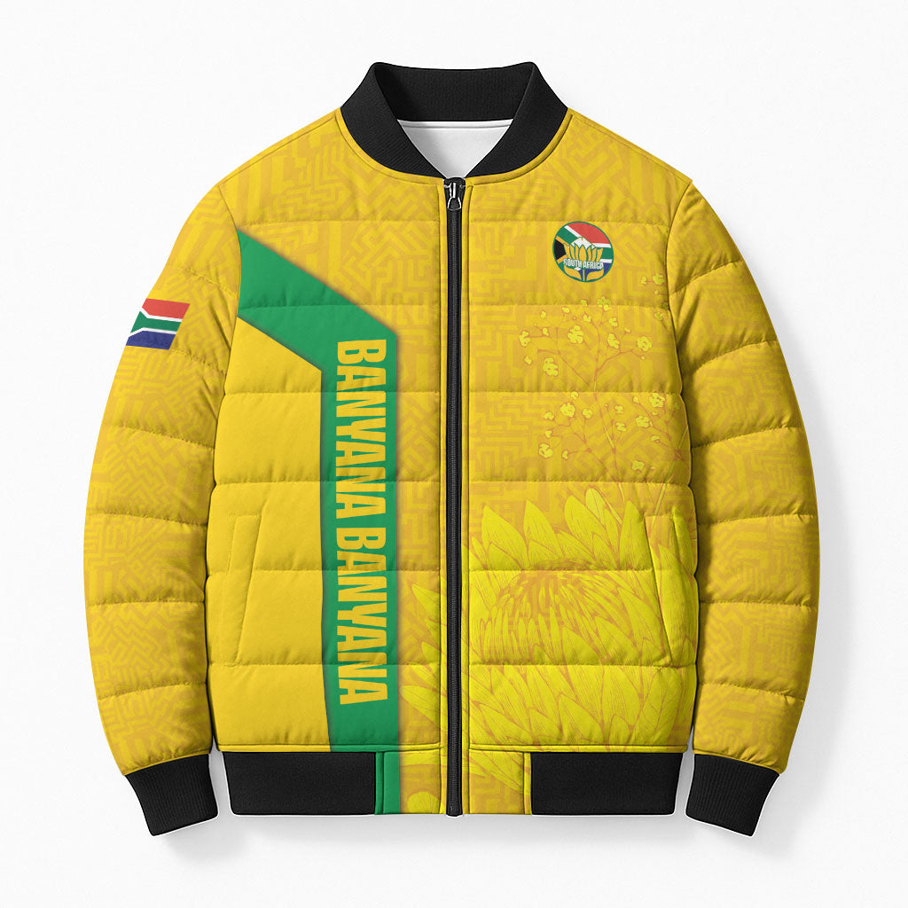 South Africa Soccer Custom Bomber Puffer Jacket Banyana Banyana Protea Yellow Version