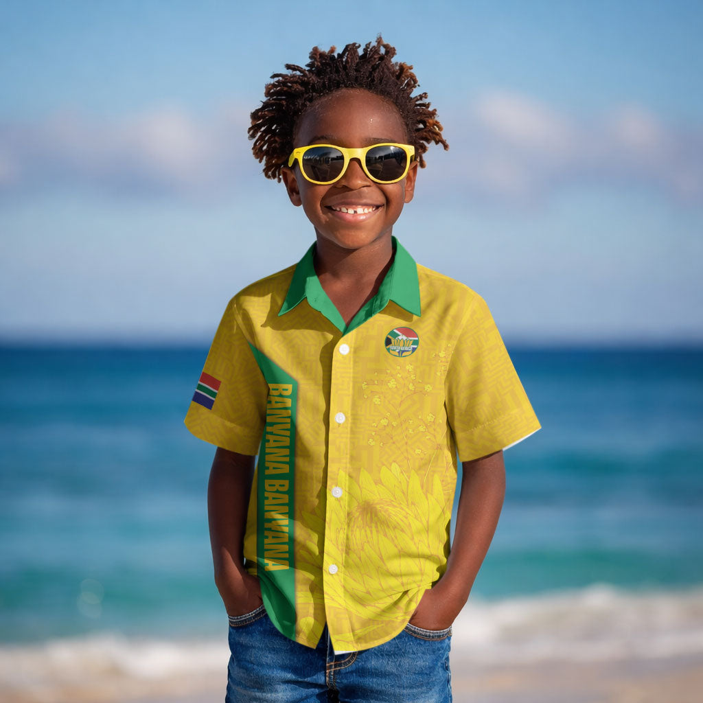 South Africa Soccer Custom Kid Hawaiian Shirt Banyana Banyana Protea Yellow Version