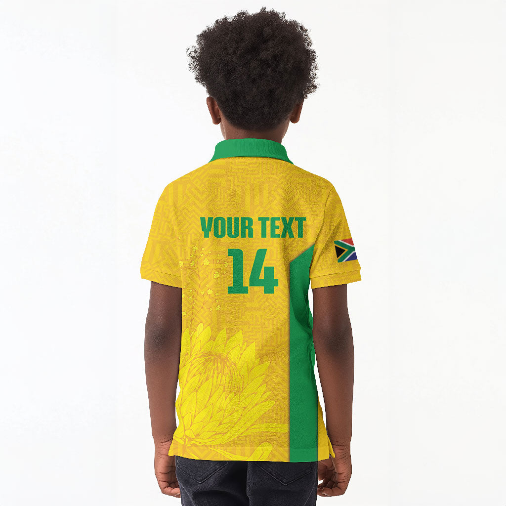 South Africa Soccer Custom Kid Polo Shirt Banyana Banyana Protea Yellow Version