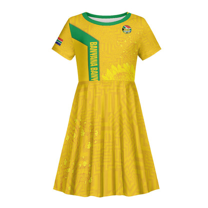 South Africa Soccer Custom Kid Short Sleeve Dress Banyana Banyana Protea Yellow Version