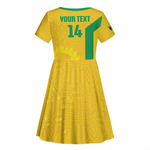 South Africa Soccer Custom Kid Short Sleeve Dress Banyana Banyana Protea Yellow Version