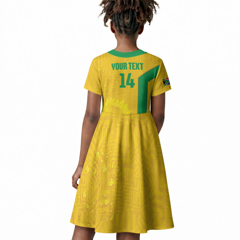 South Africa Soccer Custom Kid Short Sleeve Dress Banyana Banyana Protea Yellow Version