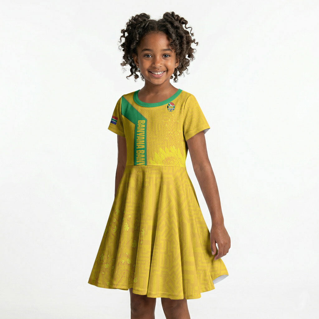 South Africa Soccer Custom Kid Short Sleeve Dress Banyana Banyana Protea Yellow Version