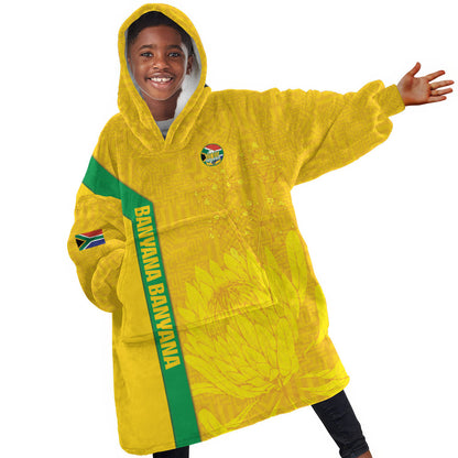 South Africa Soccer Custom Kid Wearable Blanket Hoodie Banyana Banyana Protea Yellow Version