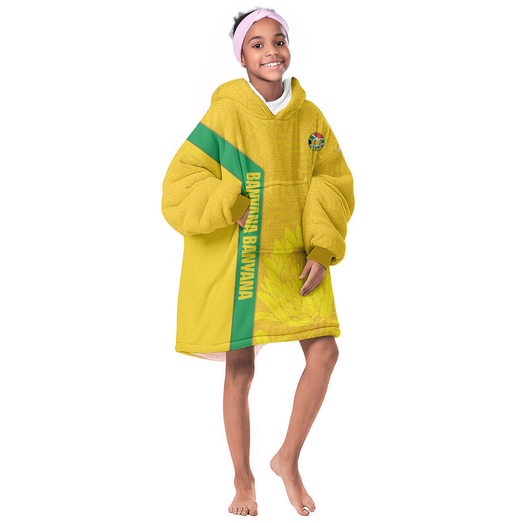 South Africa Soccer Custom Kid Wearable Blanket Hoodie Banyana Banyana Protea Yellow Version
