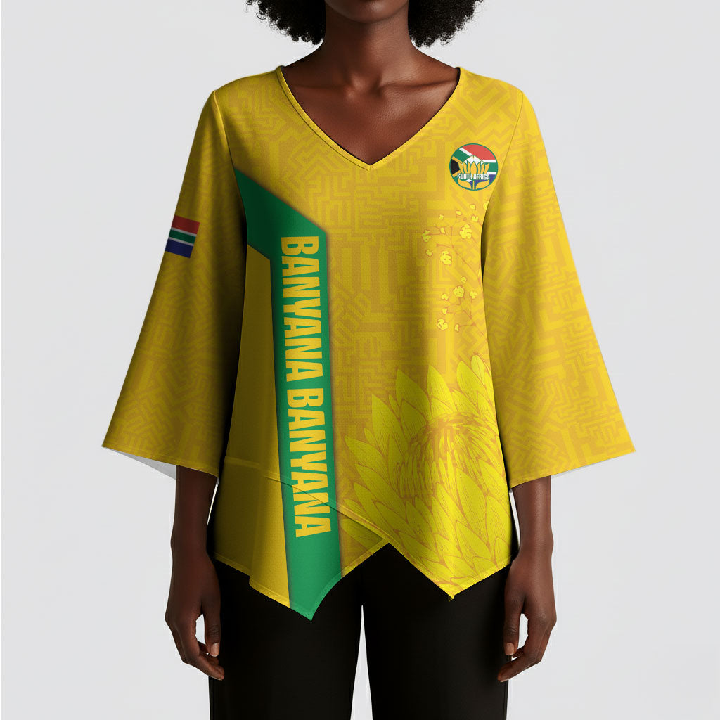 South Africa Soccer Custom Kimono Sleeve Blouse Banyana Banyana Protea Yellow Version
