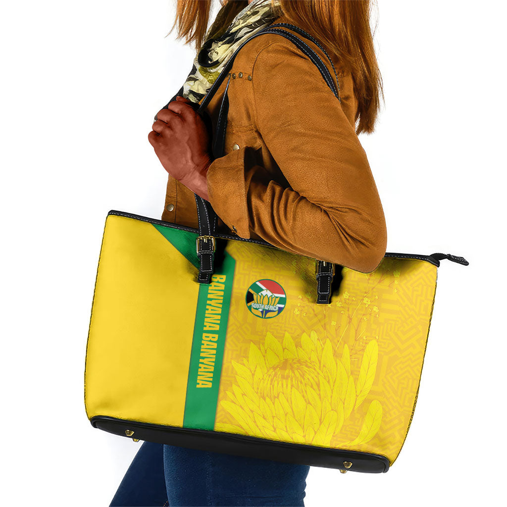 South Africa Soccer Leather Tote Bag Banyana Banyana Protea Yellow Version