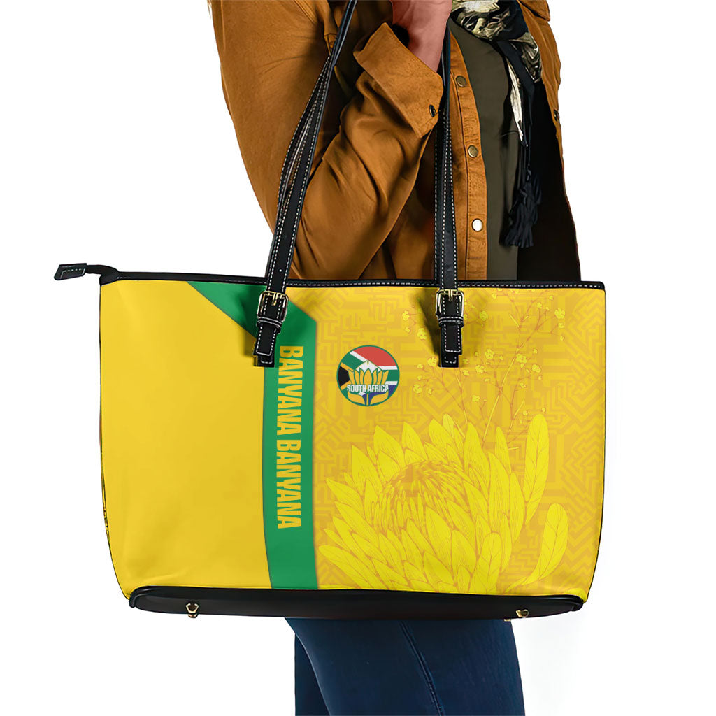 South Africa Soccer Leather Tote Bag Banyana Banyana Protea Yellow Version