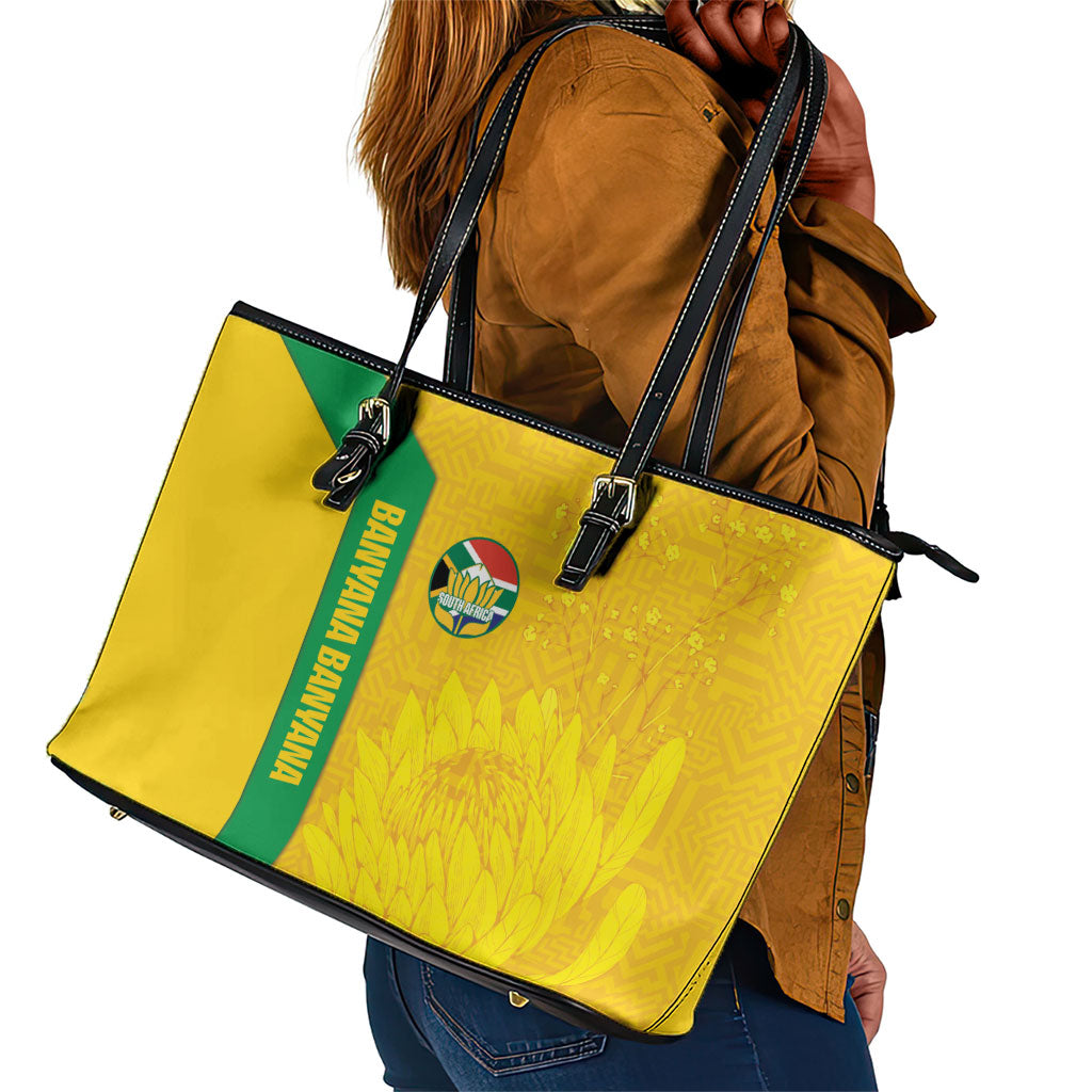 South Africa Soccer Leather Tote Bag Banyana Banyana Protea Yellow Version