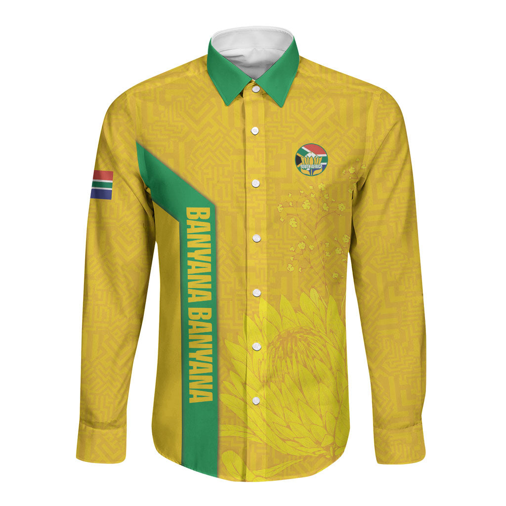 South Africa Soccer Custom Long Sleeve Button Shirt Banyana Banyana Protea Yellow Version