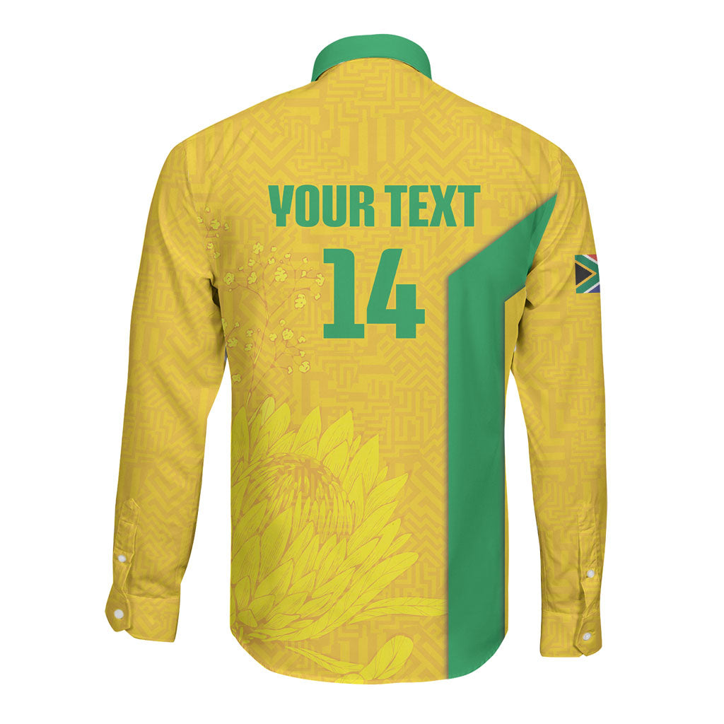 South Africa Soccer Custom Long Sleeve Button Shirt Banyana Banyana Protea Yellow Version