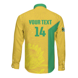 South Africa Soccer Custom Long Sleeve Button Shirt Banyana Banyana Protea Yellow Version