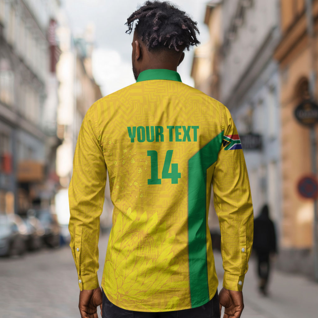 South Africa Soccer Custom Long Sleeve Button Shirt Banyana Banyana Protea Yellow Version