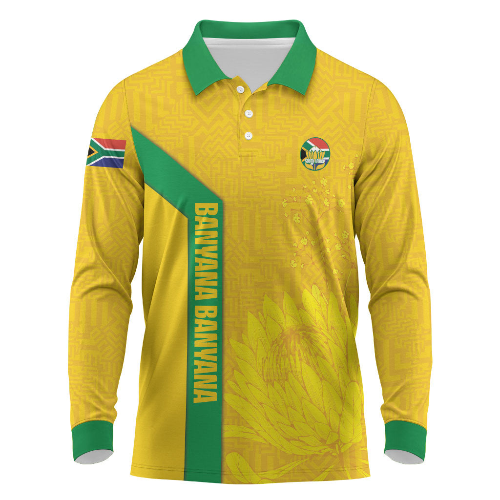 South Africa Soccer Custom Long Sleeve Polo Shirt Banyana Banyana Protea Yellow Version