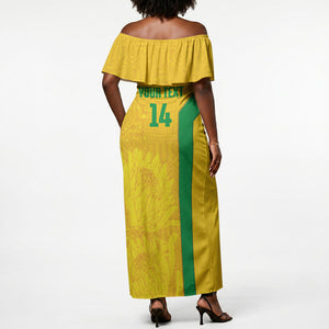 South Africa Soccer Custom Off Shoulder Maxi Dress Banyana Banyana Protea Yellow Version
