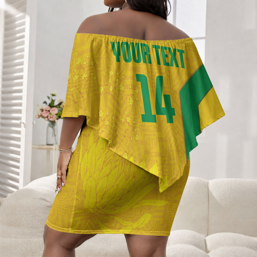 South Africa Soccer Custom Off Shoulder Short Dress Banyana Banyana Protea Yellow Version