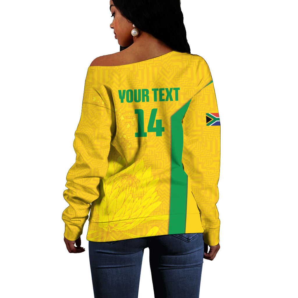 South Africa Soccer Custom Off Shoulder Sweater Banyana Banyana Protea Yellow Version