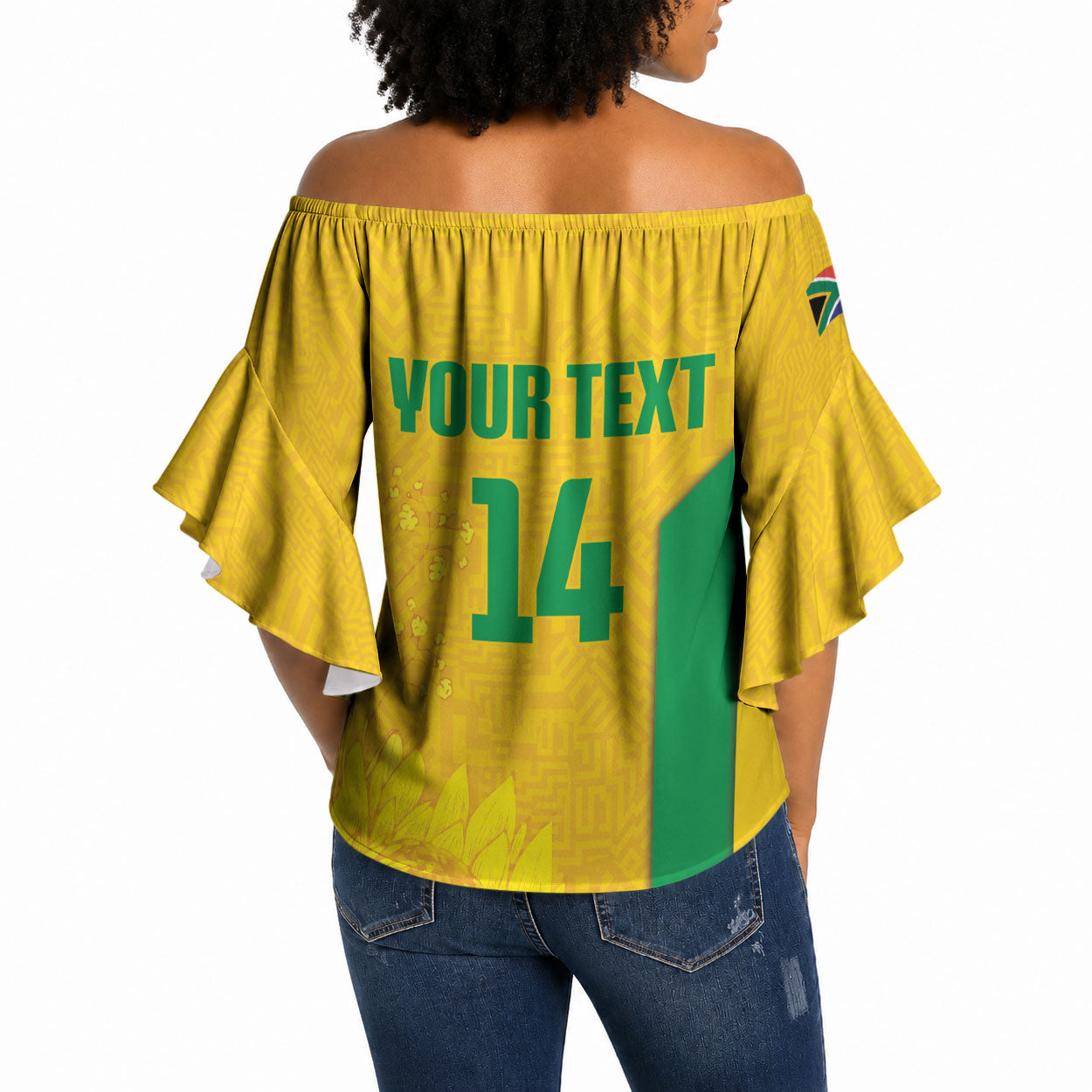 South Africa Soccer Custom Off Shoulder Wrap Waist Top Banyana Banyana Protea Yellow Version