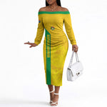 South Africa Soccer Custom Off The Shoulder Long Sleeve Dress Banyana Banyana Protea Yellow Version