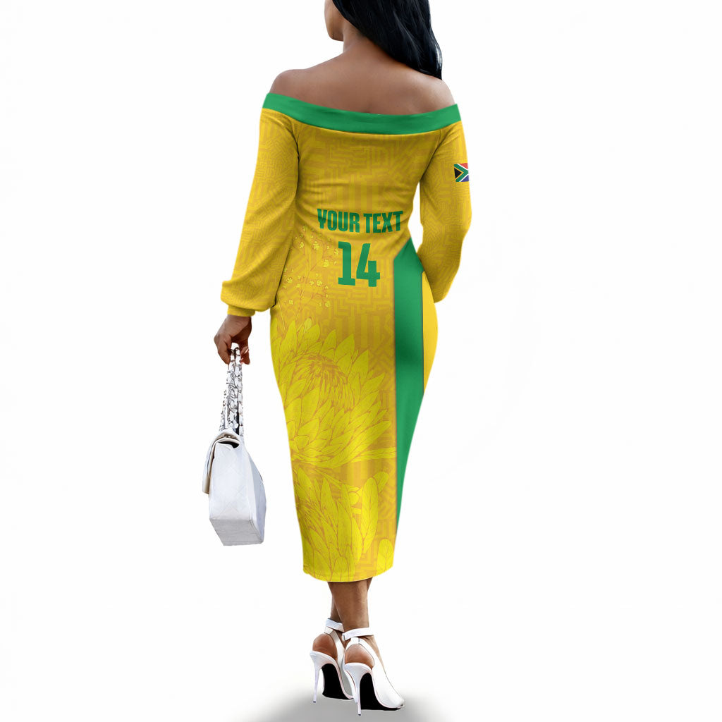 South Africa Soccer Custom Off The Shoulder Long Sleeve Dress Banyana Banyana Protea Yellow Version
