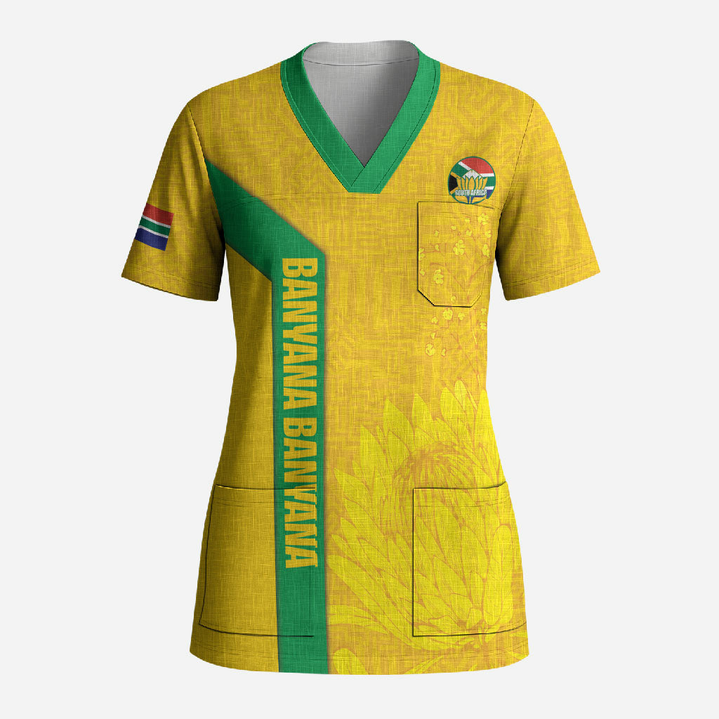 South Africa Soccer Custom Scrub Top Banyana Banyana Protea Yellow Version