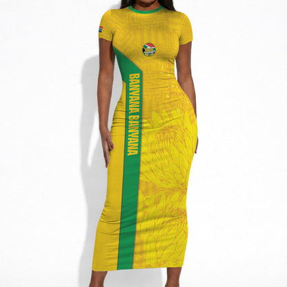 South Africa Soccer Custom Short Sleeve Bodycon Dress Banyana Banyana Protea Yellow Version