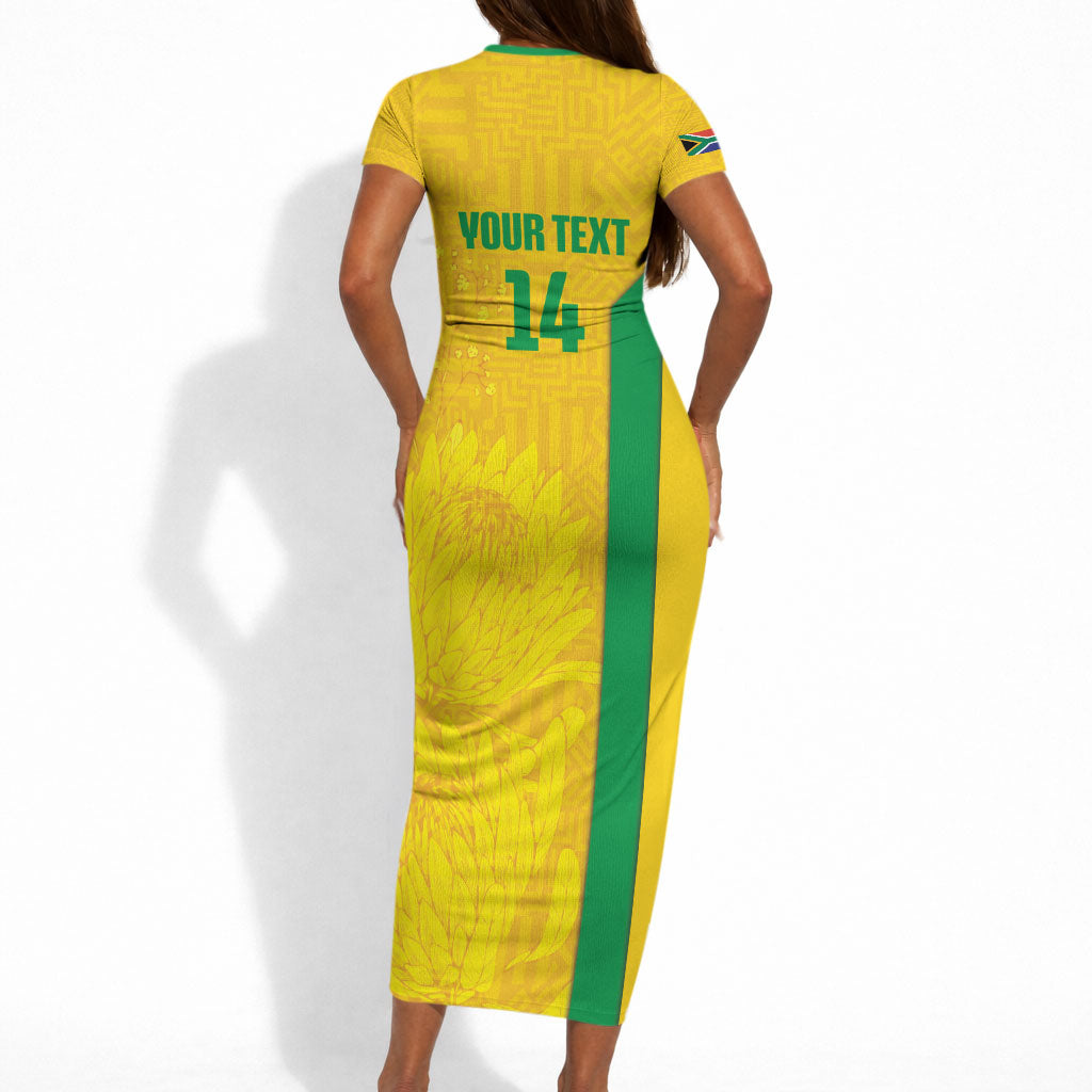 South Africa Soccer Custom Short Sleeve Bodycon Dress Banyana Banyana Protea Yellow Version