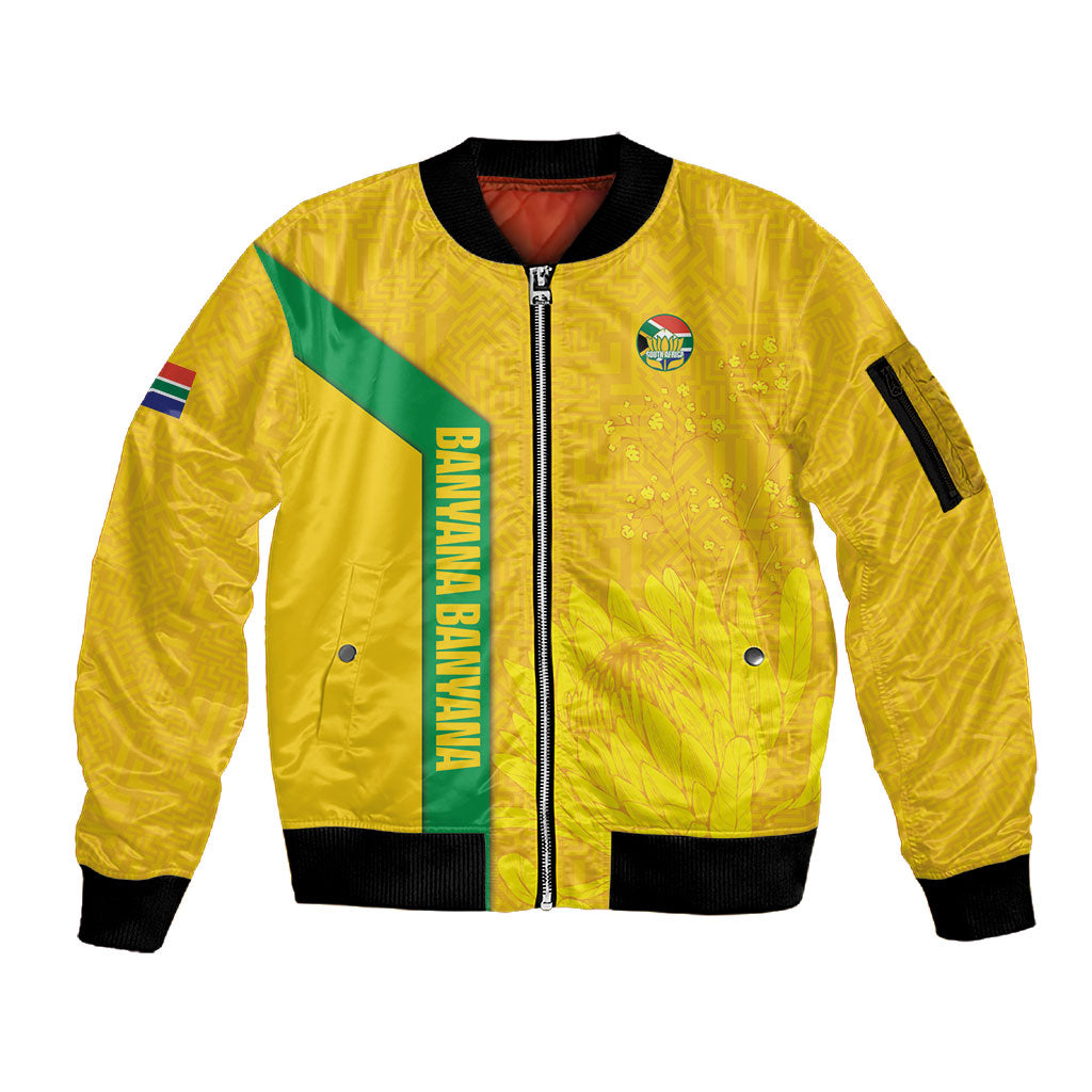 South Africa Soccer Custom Sleeve Zip Bomber Jacket Banyana Banyana Protea Yellow Version