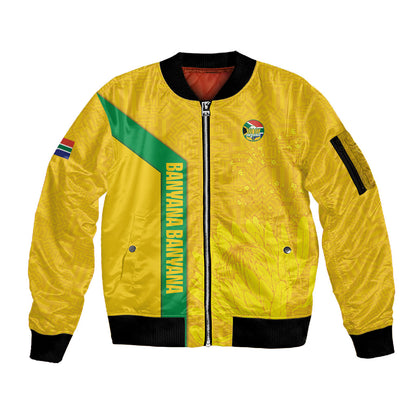 South Africa Soccer Custom Sleeve Zip Bomber Jacket Banyana Banyana Protea Yellow Version