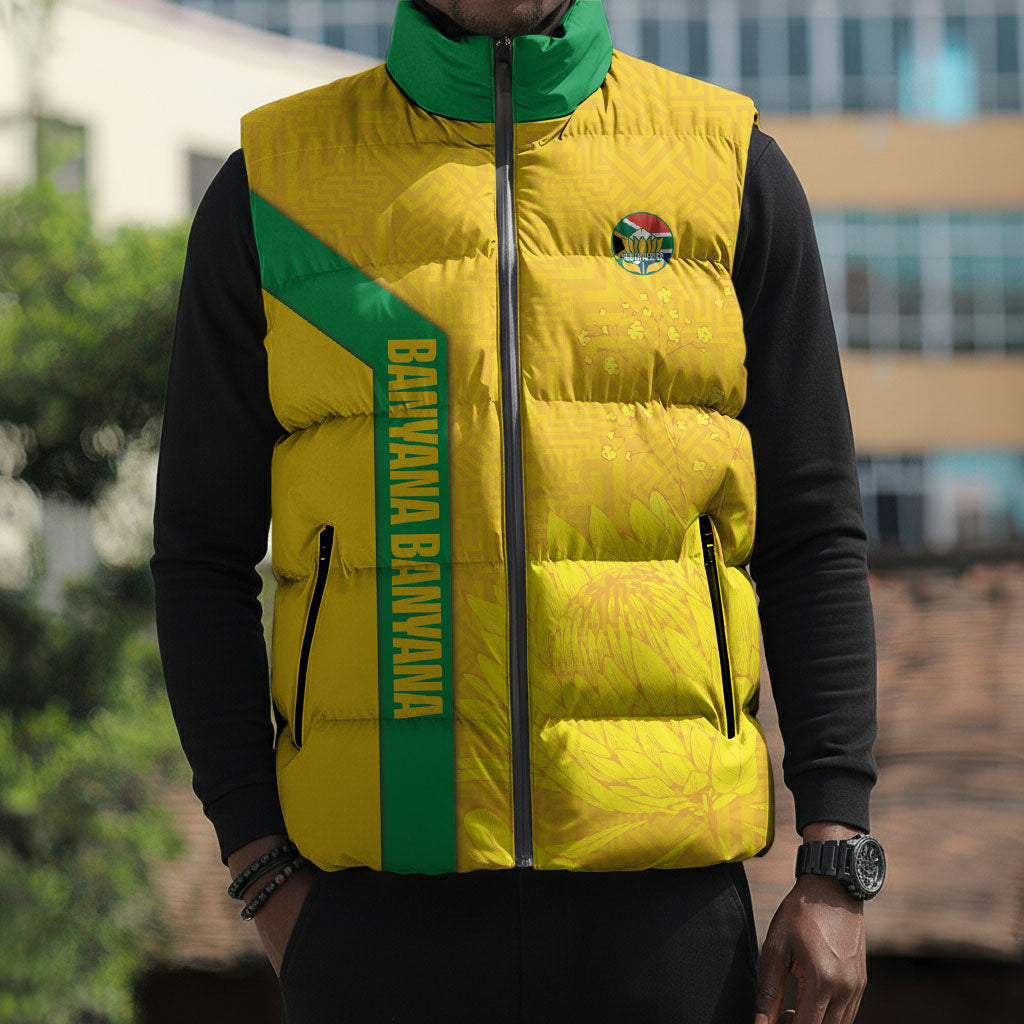 South Africa Soccer Custom Sleeveless Puffer Jacket Banyana Banyana Protea Yellow Version