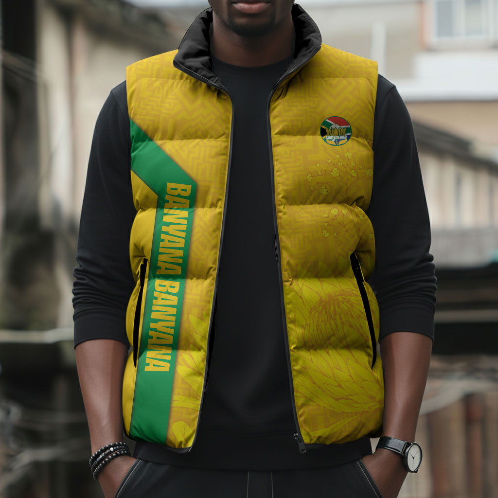 South Africa Soccer Custom Sleeveless Puffer Jacket Banyana Banyana Protea Yellow Version