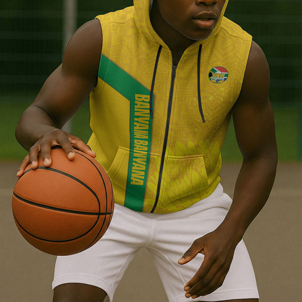 South Africa Soccer Custom Sleeveless Zip Hoodie Banyana Banyana Protea Yellow Version