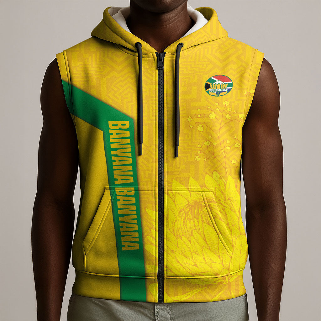 South Africa Soccer Custom Sleeveless Zip Hoodie Banyana Banyana Protea Yellow Version