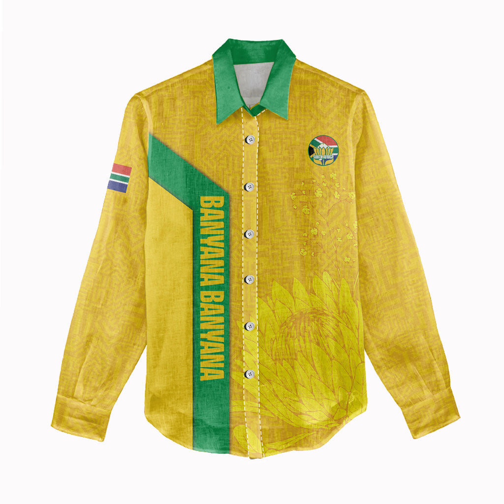 South Africa Soccer Custom Women Casual Shirt Banyana Banyana Protea Yellow Version