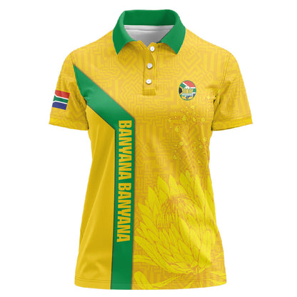 South Africa Soccer Custom Women Polo Shirt Banyana Banyana Protea Yellow Version