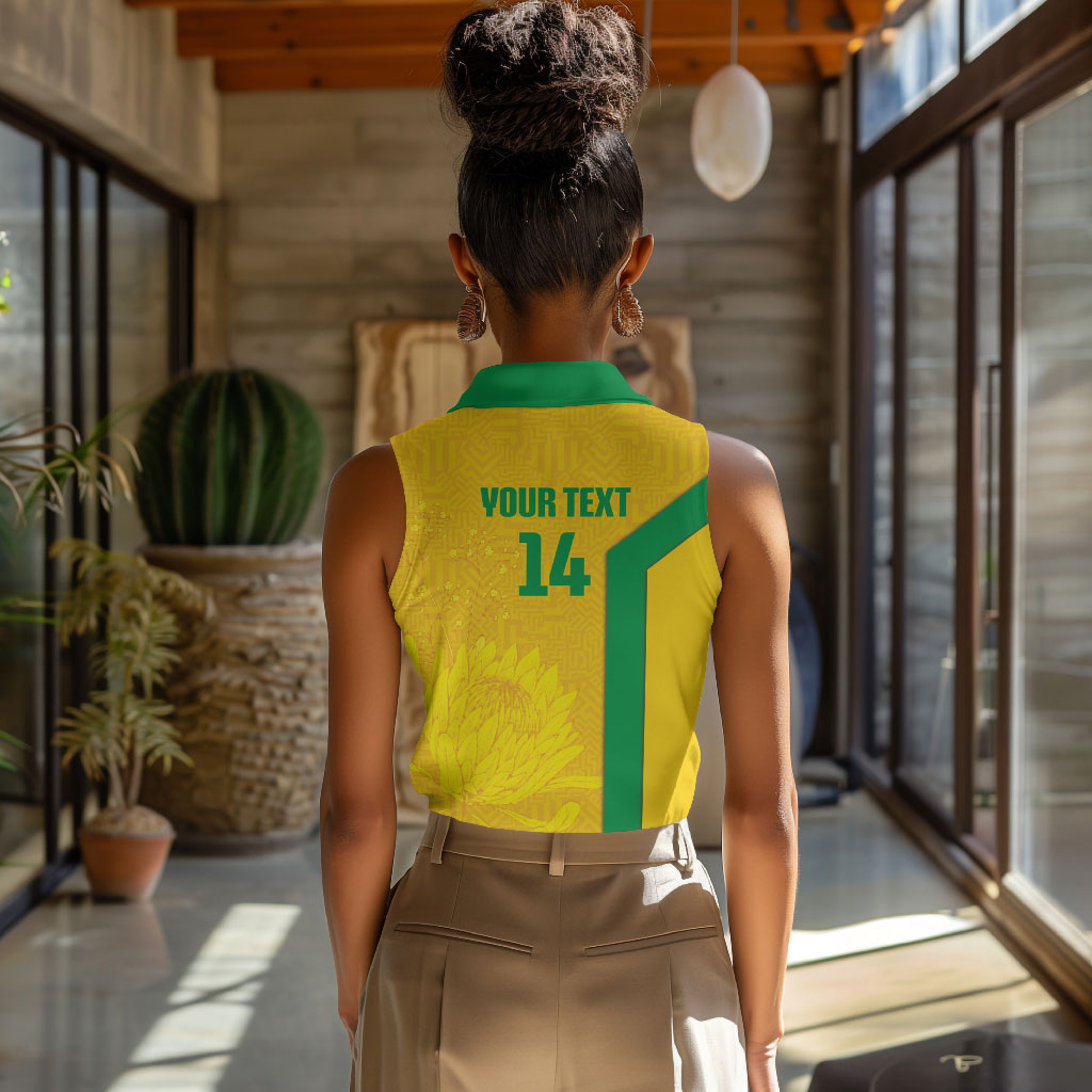 South Africa Soccer Custom Women Sleeveless Polo Shirt Banyana Banyana Protea Yellow Version