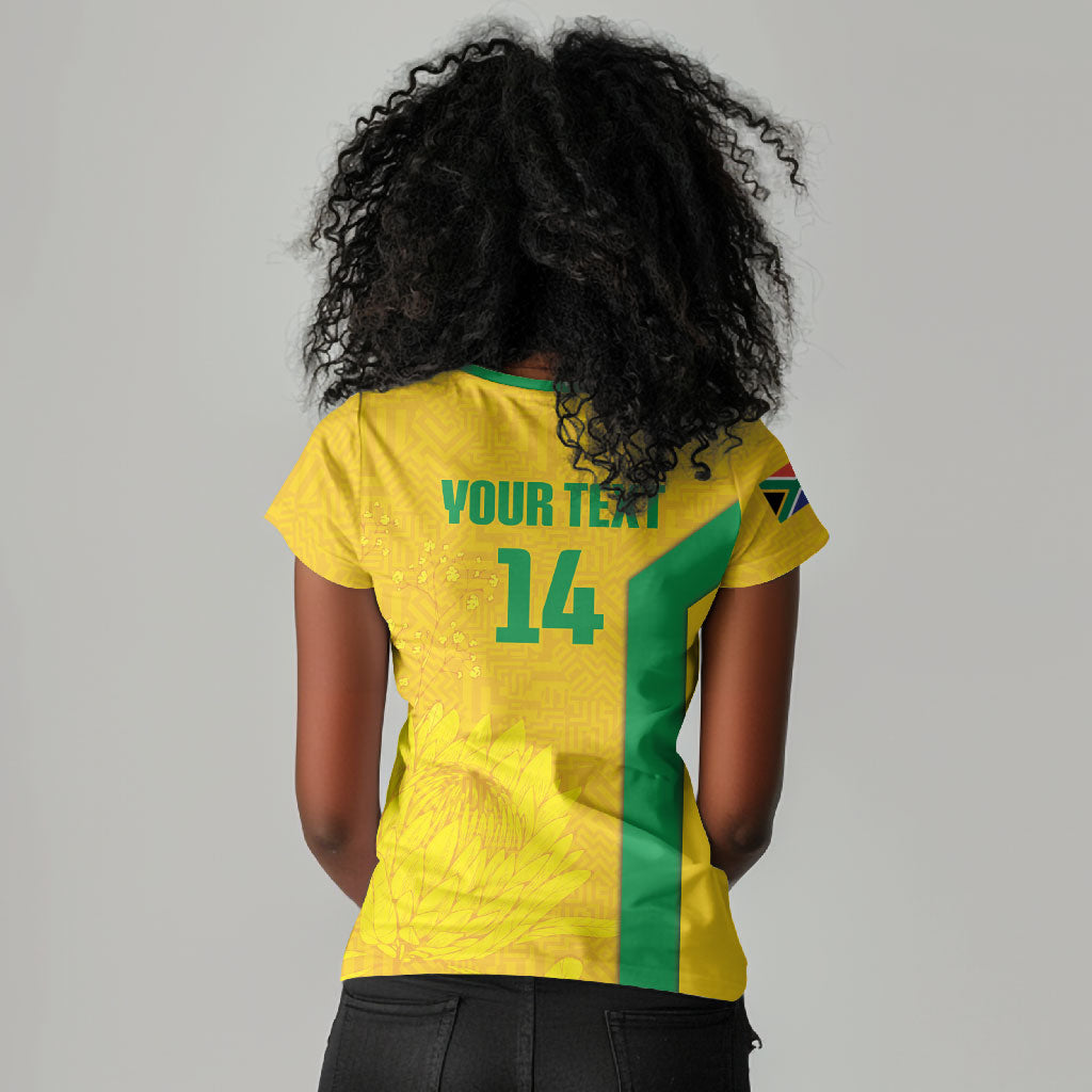 South Africa Soccer Custom Women V-Neck T-Shirt Banyana Banyana Protea Yellow Version